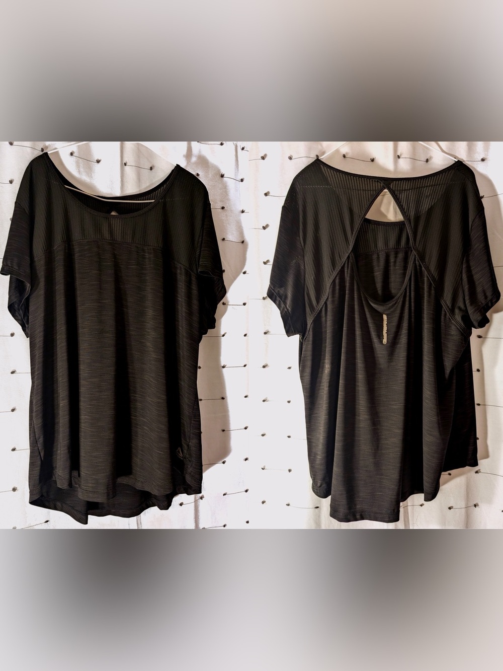 Reebok Tempo Athletic Black Cap Sleeve Mesh & Cutout Back workout tee size 2x